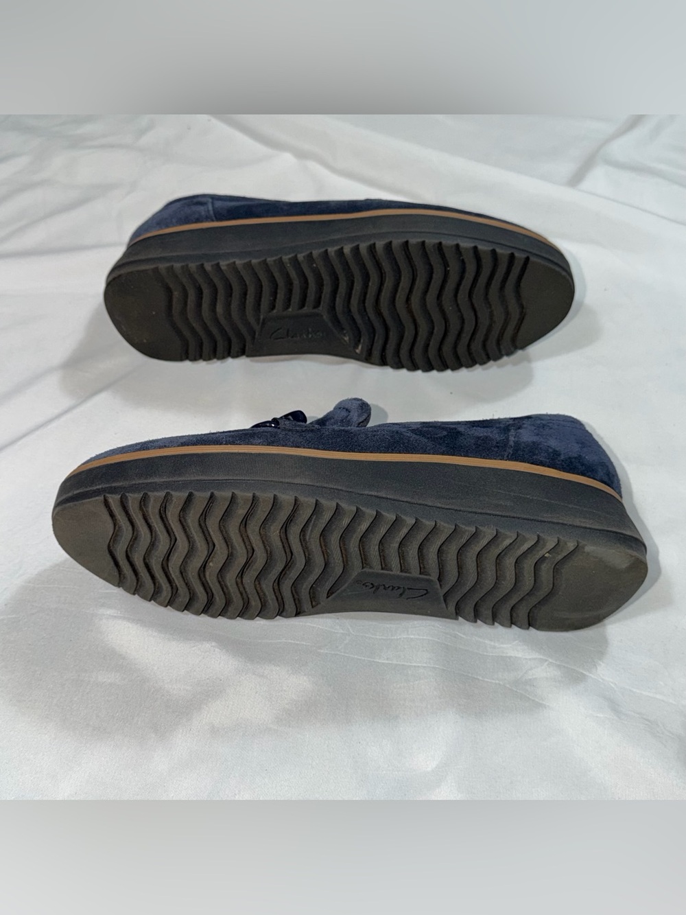 Clarks Zylah May Navy Suede Chain Platform Loafers Women’s 9.5M - Picture 9 of 11
